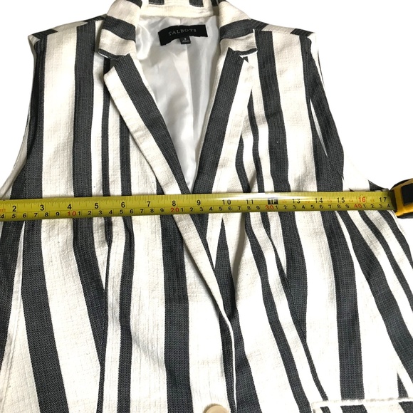 Talbots Black White Striped Linen Blend Sleeveless Blazer Vest S/M - Picture 9 of 10